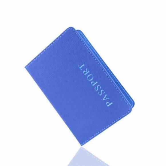 Leather Travel Passport Holder Card Cover Slim Case Thin Wallet Pouch Dark Blue - Picture 1 of 2
